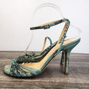 Kate Spade Turqoise Santa Fe Reptile Print Strappy Heels Size 8B Metallic Luxury